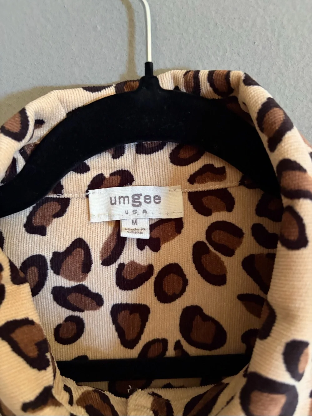 Umgee Leopard & Cream Patchwork Corduroy Shacket Raw Hem Oversized Western Boho - Picture 5 of 12